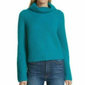 Lewit TEAL HARBOR Cashmere Ribbed Knit Turtleneck Pullover XS (Fits S)